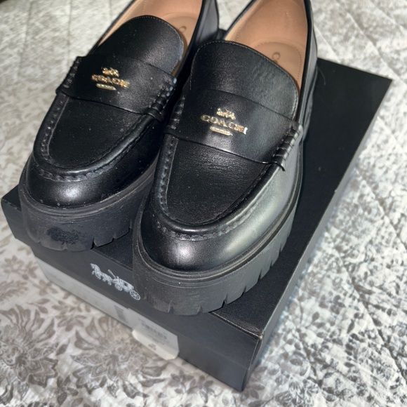 Coach Shiny Black Leather Loafers - Picture 2 of 6